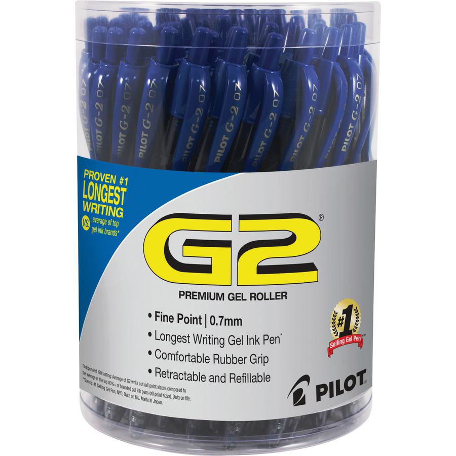 G2 Retractable Gel Ink Pens with Blue Ink - Refillable - Retractable - Blue Ink - Gray, Silver Barrel - 36 / Pack. Picture 4