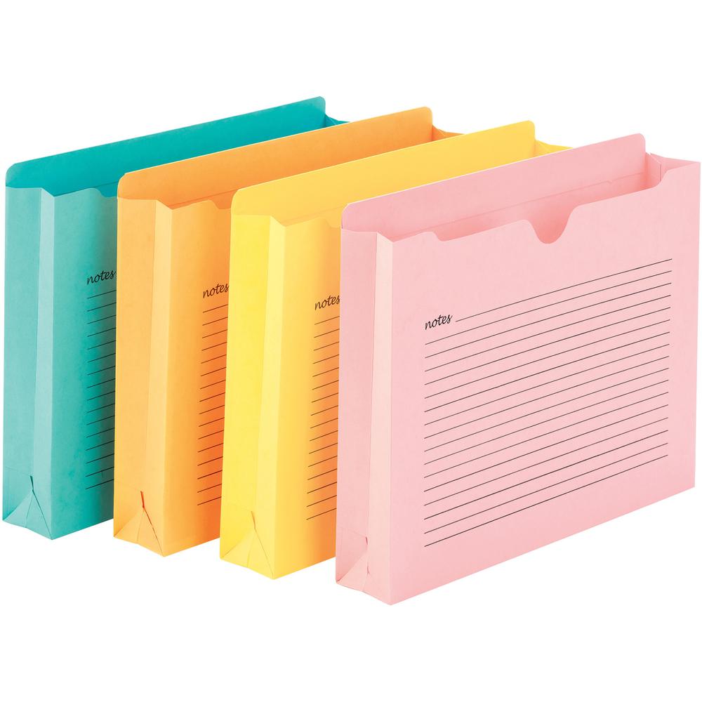 Smead Straight Tab Cut Letter Recycled File Jacket - 8 1/2" x 11" - 2" Expansion - Aqua, Goldenrod, Pink, Yellow - 10% Recycled - 12 / Pack. Picture 3