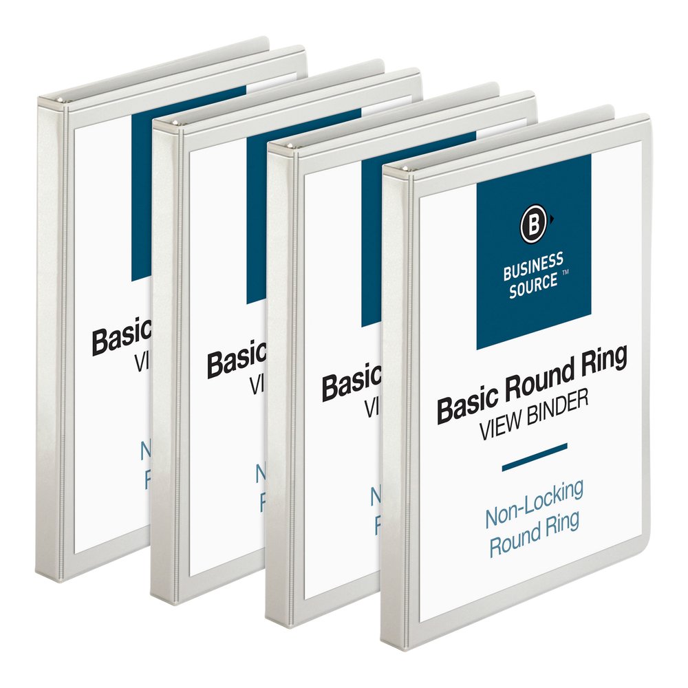 Business Source Round-ring View Binder - 1/2" Binder Capacity - Letter - 8 1/2" x 11" Sheet Size - 125 Sheet Capacity - Fastener: Round Ring - Pocket: 2, Internal - Polypropylene - White - Sturdy, Non. Picture 5