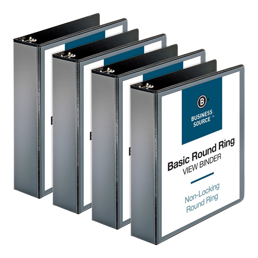 Business Source Round-ring View Binder - 2" Binder Capacity - Letter - 8 1/2" x 11" Sheet Size - 475 Sheet Capacity - Fastener: Round Ring - Pocket: 2, Internal - Polypropylene - Black - Wrinkle-free,. Picture 7
