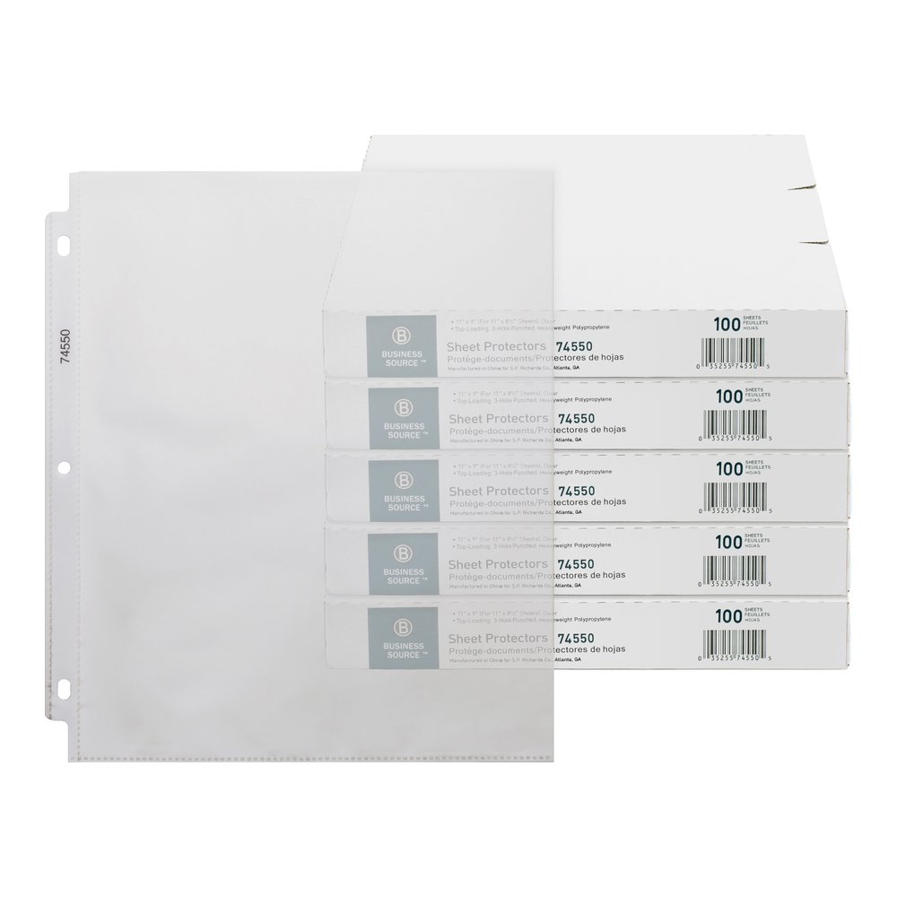 Business Source Top-Loading Poly Sheet Protectors - 3.2 mil Thickness - For Letter 8 1/2" x 11" Sheet - 3 x Holes - Ring Binder - Rectangular - Clear - Polypropylene - 100/Box - 5 / Carton. Picture 6