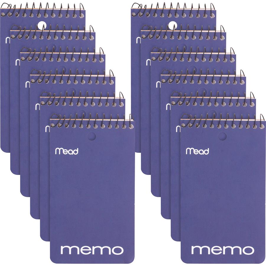 Mead Wirebound Memo Book - 60 Sheets - 120 Pages - Wire Bound - College Ruled Front Ruling - 3" x 5" Sheet Size - White Paper - Assorted Cardboard Cover - Stiff-back, Hole-punched - 12 / Pack. Picture 2