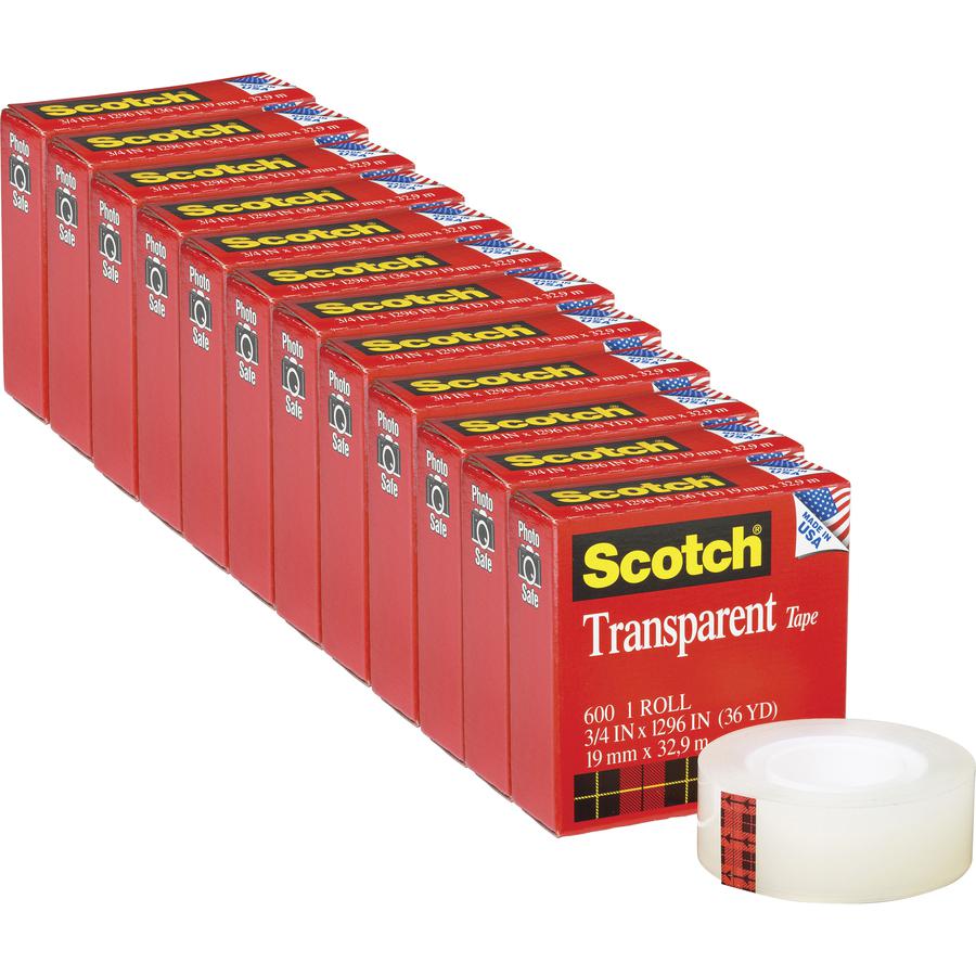 Scotch Transparent Tape - 3/4"W - 36 yd Length x 0.75" Width - 1" Core - Clear - Stain Resistant, Moisture Resistant, Long Lasting - For Multipurpose, Mending, Packing, Label Protection, Wrapping - 12. Picture 3