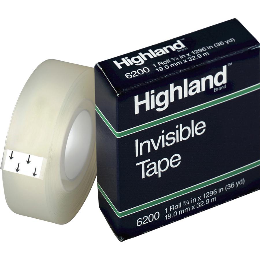 Highland Matte-finish Invisible Tape - 36 yd Length x 0.75" Width - 1" Core - Matte - Clear - For Mending, Holding, Splicing - 12 / Pack. Picture 2