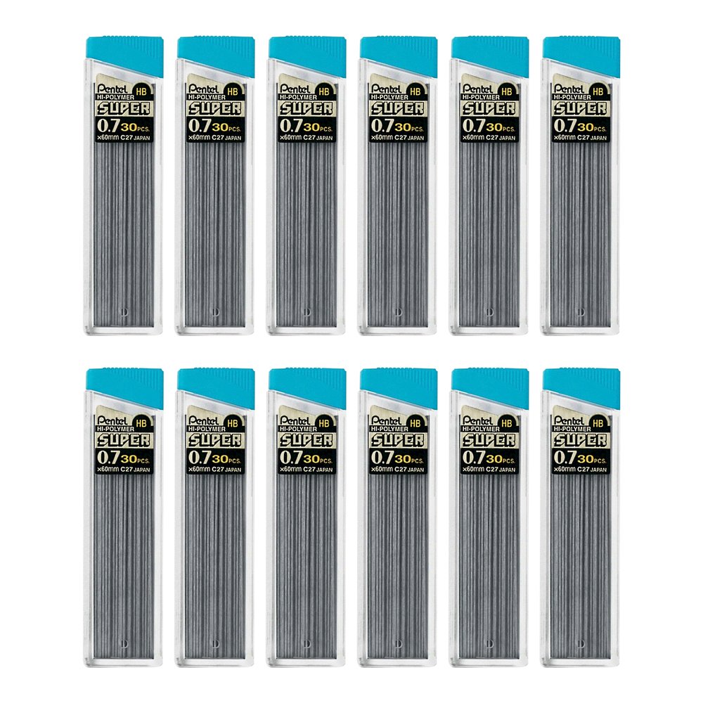 Pentel Super Hi-Polymer Leads - 0.7 mm , Medium Point - HB - Black Lead - 30/Tube - 12 / Box. Picture 2