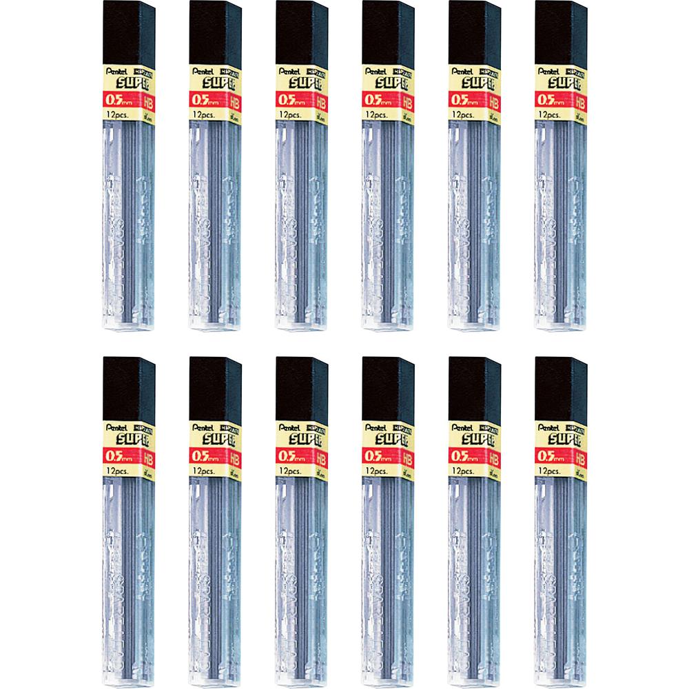 Pentel Super Hi-Polymer Leads - 0.5 mm , Fine Point - HB - Black Lead - 12/Tube - 12 / Box. Picture 3