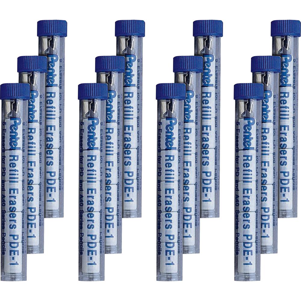 Pentel Mechanical Pencil Eraser Refills - White - 5/Tube - 12 / Box. Picture 2