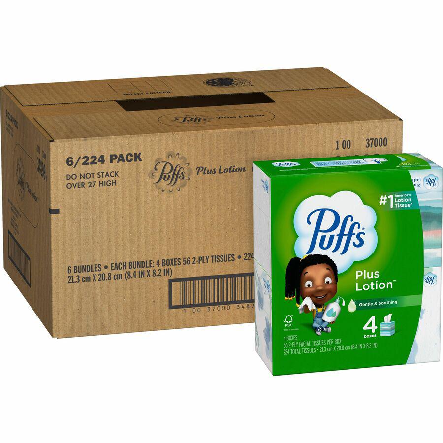 Puffs Plus Lotion Facial Tissues - 2 Ply - WhiteBox - 56/Box - 6 / Carton. Picture 6