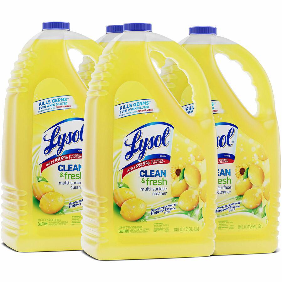 Lysol Clean/Fresh Lemon Cleaner - For Multi Surface - 144 fl oz (4.5 quart) - Clean & Fresh Lemon Scent - 4 / Carton - Disinfectant, Long Lasting, Antibacterial - Yellow. Picture 9