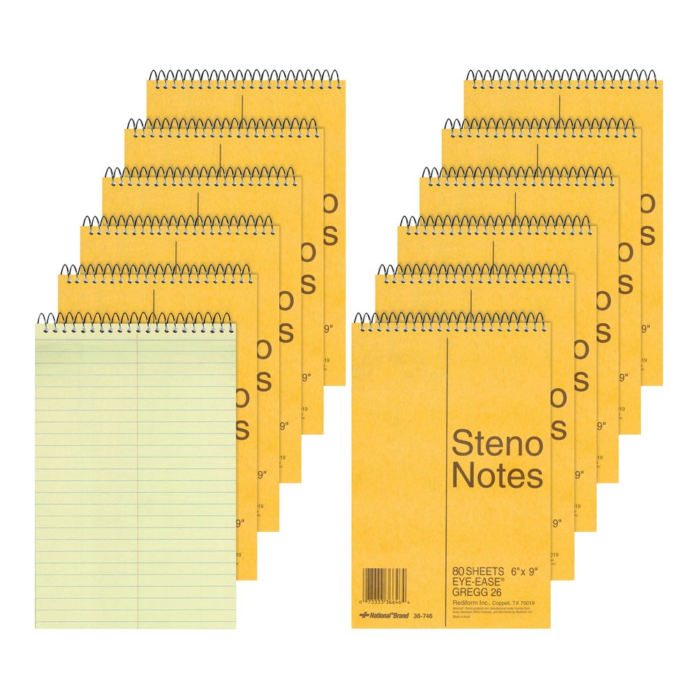 Rediform Steno Notebooks - 80 Sheets - Wire Bound - Gregg Ruled Margin - 16 lb Basis Weight - 6" x 9" Sheet Size - Green Paper - Brown Board Cover - Hard Cover, Rigid - 12 / Pack. Picture 5