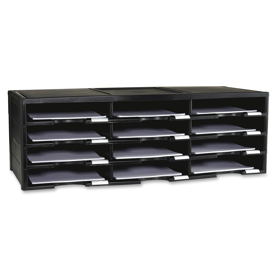 Storex 12-compartment Organizer - 6000 x Sheet - 12 Compartment(s) - 9.50" x 12" - 10.5" Height x 14.1" Width31.4" Length - 100% Recycled - Black - Polystyrene - 1 Each. Picture 7