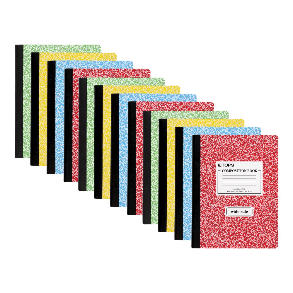 TOPS Wide Ruled Composition Books - 100 Sheets - 200 Pages - Sewn - Wide Ruled Front Ruling - Ruled Red Margin - 7 1/2" x 9 3/4" Sheet Size - White Paper - Assorted Marble Hardboard Cover - 12 / Carto. Picture 3