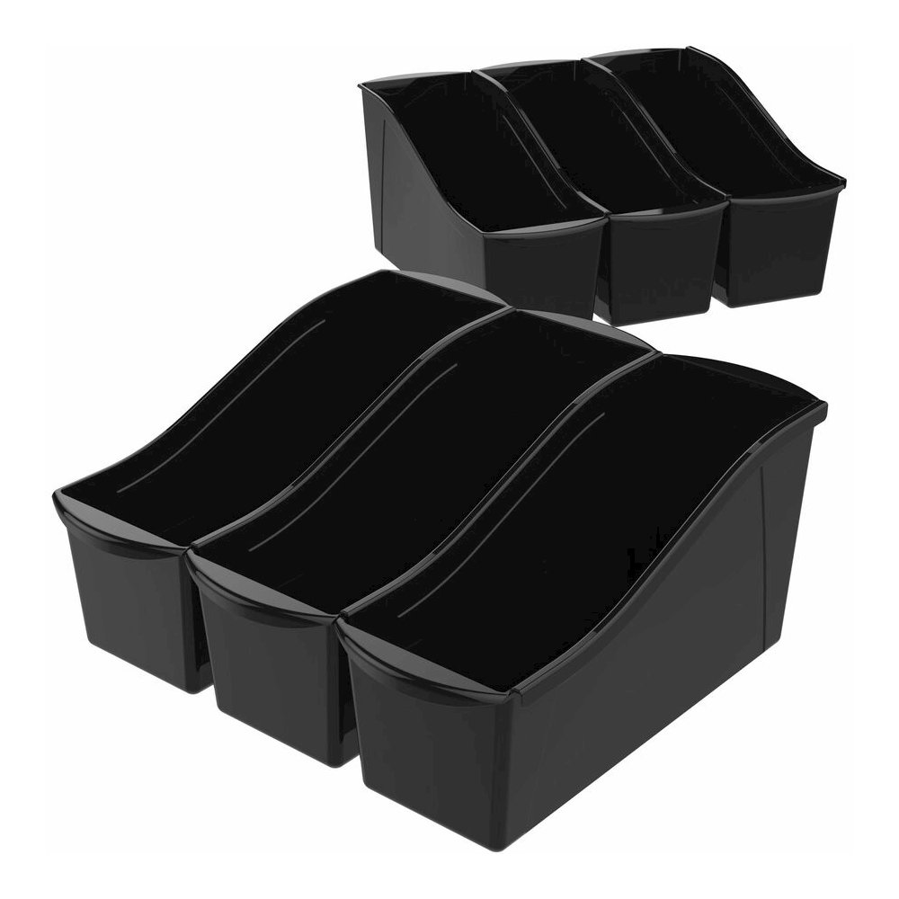 Storex Book Bins - 7" Height x 5.3" Width14.3" Length - Sturdy - Black - Plastic - 6 / Carton. Picture 4