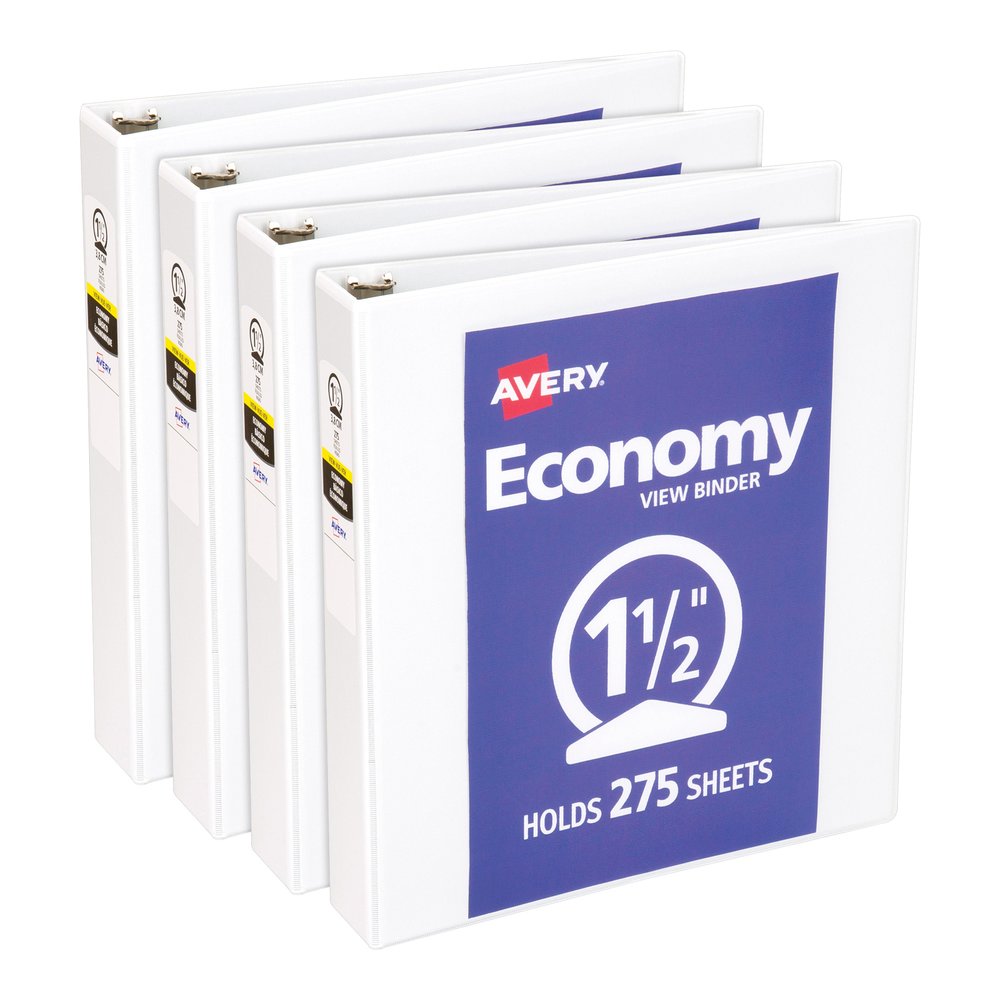Avery&reg; Economy View Binder - 1 1/2" Binder Capacity - Letter - 8 1/2" x 11" Sheet Size - 275 Sheet Capacity - 3 Ring - Fastener: Round Ring - Pocket: 2, Internal - Vinyl, Chipboard - White - Gap-f. Picture 3