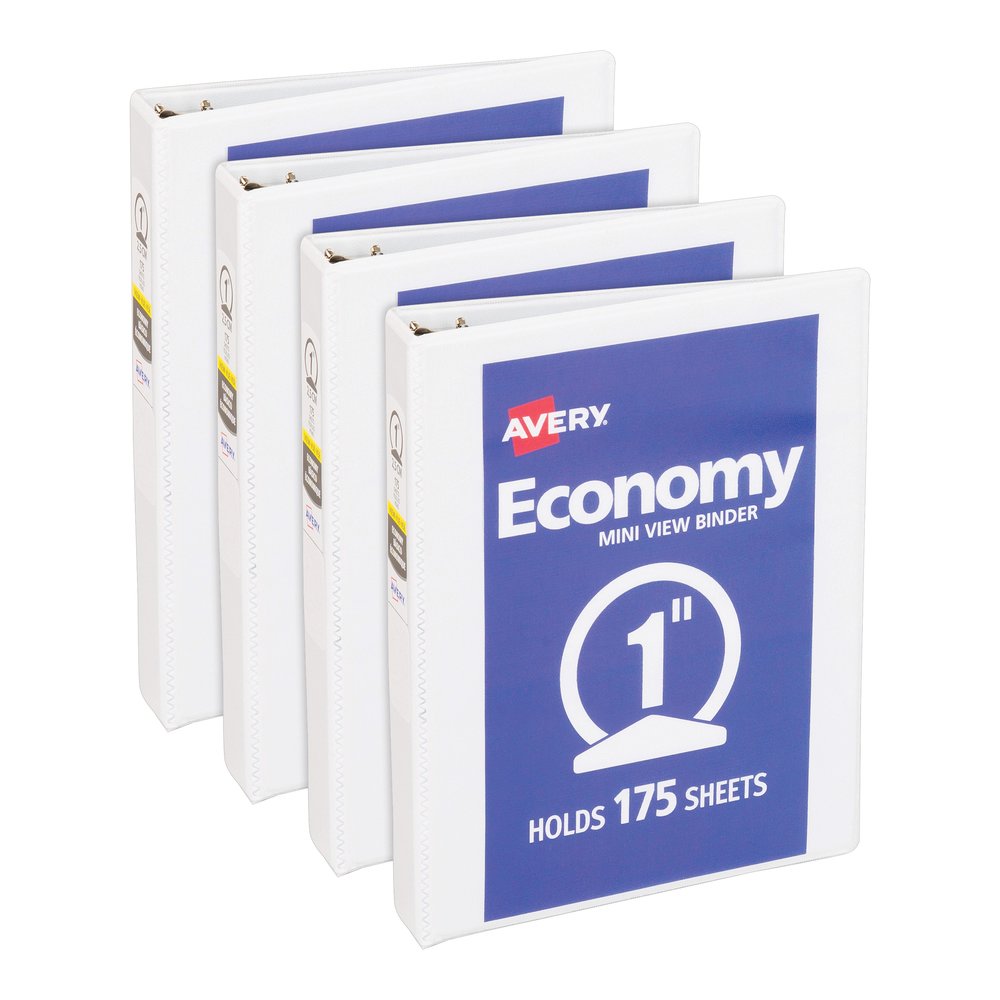 Avery&reg; Economy View Binder - 1" Binder Capacity - Statement - 5 1/2" x 8 1/2" Sheet Size - 175 Sheet Capacity - 3 Ring - Fastener: Round Ring - Pocket: 2, Internal - Vinyl, Chipboard - White - Stu. Picture 3