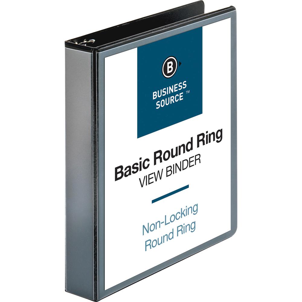 Business Source Round Ring View Binder - 1 1/2" Binder Capacity - Letter - 8 1/2" x 11" Sheet Size - 350 Sheet Capacity - Fastener: Round Ring - Pocket: 2, Internal - Chipboard, Polypropylene - Black . Picture 9