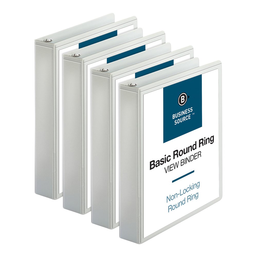 Business Source Round Ring View Binder - 1 1/2" Binder Capacity - Letter - 8 1/2" x 11" Sheet Size - 350 Sheet Capacity - Fastener: Round Ring - Pocket: 2, Internal - Chipboard, Polypropylene - White . Picture 8