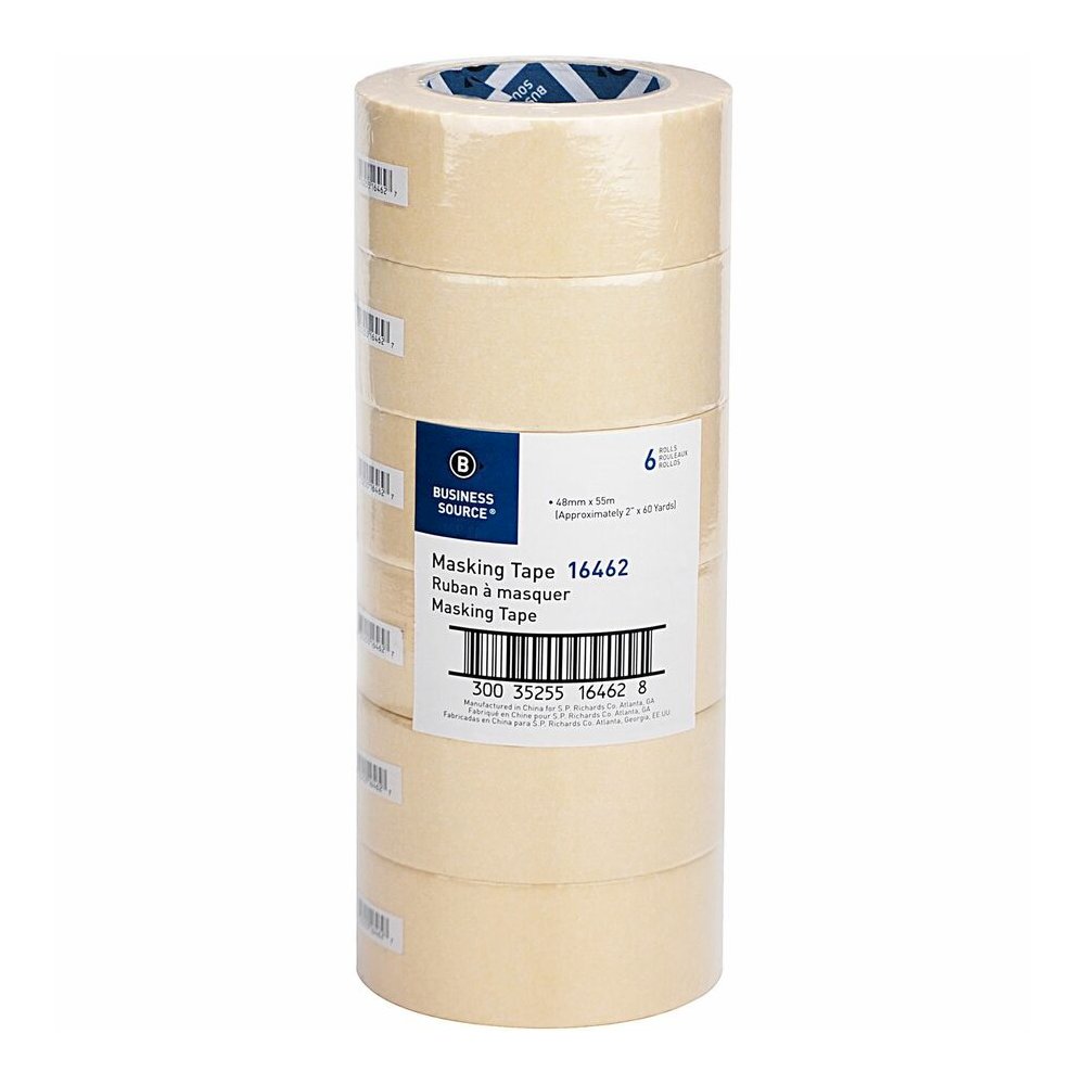 Business Source Utility-purpose Masking Tape - 60 yd Length x 2" Width - 3" Core - Tan - Crepe Paper Backing - For Bundling, Holding, Sealing, Masking - 6 / Pack. Picture 8