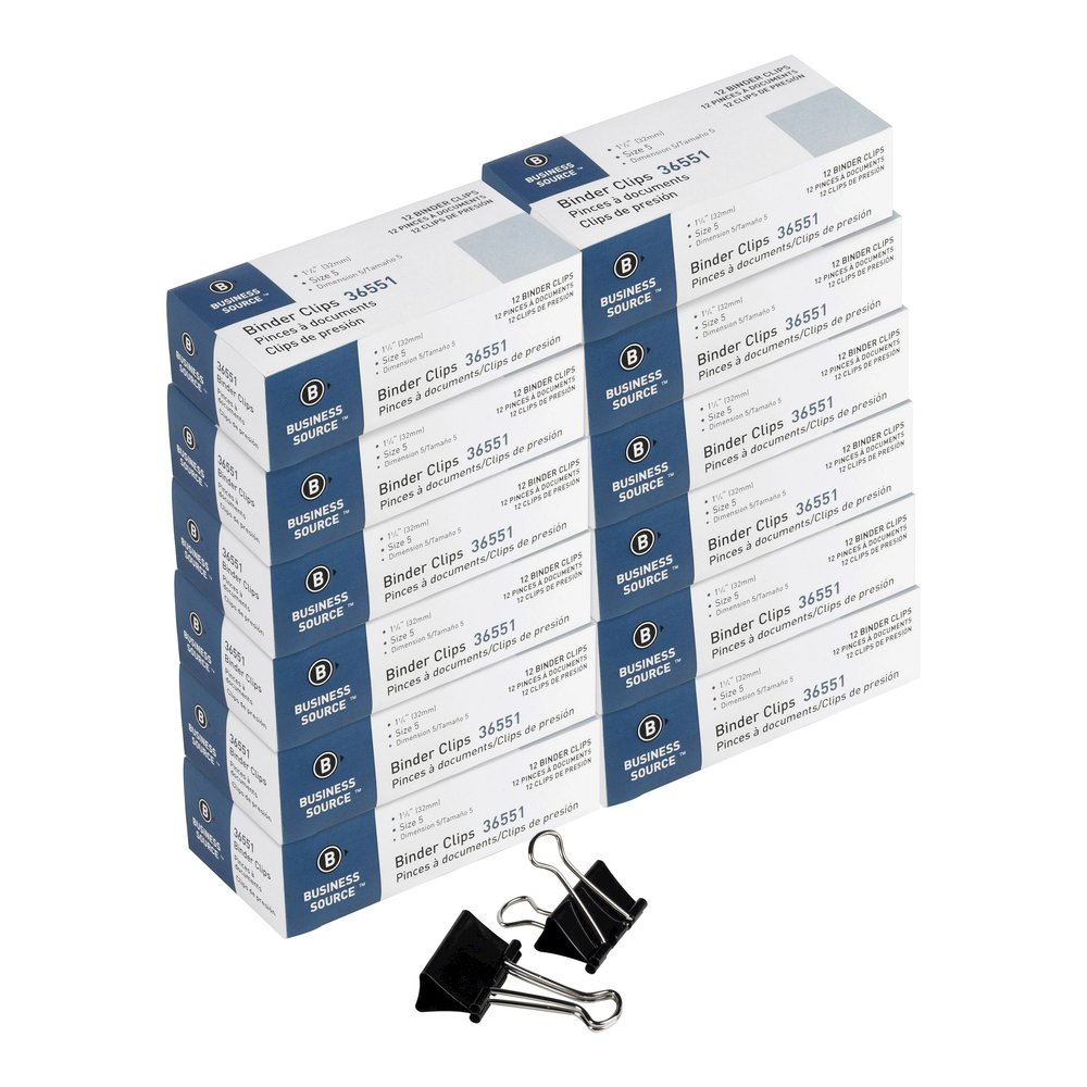 Business Source Fold-back Binder Clips - Medium - 1.3" Length x 1.3" Width - 0.63" Size Capacity - Black - Steel - 1 Dozen/Box - 10 / Carton. Picture 8