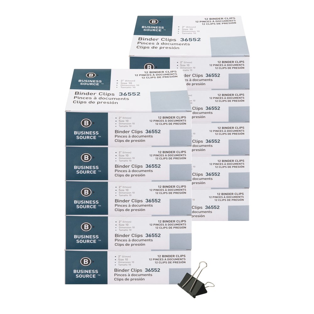 Business Source Fold-back Binder Clips - Large - 2" Length x 2" Width - 1" Size Capacity - Black - Steel - 1 Dozen/Box - 10 / Bundle. Picture 7