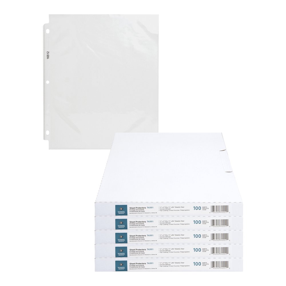 Business Source Poly Sheet Protectors - 11" Height x 9" Width - For Letter 8 1/2" x 11" Sheet - 3 x Holes - Ring Binder - Top Loading - Rectangular - Clear - Polypropylene - 100/Box - 5 / Carton. Picture 8