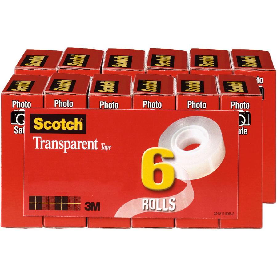 Scotch Transparent Tape - 3/4"W - 36 yd Length x 0.75" Width - 1" Core - Clear - Stain Resistant, Moisture Resistant, Long Lasting - For Wrapping, Sealing, Mending, Label Protection - 6/Pack - 2 / Bun. Picture 2