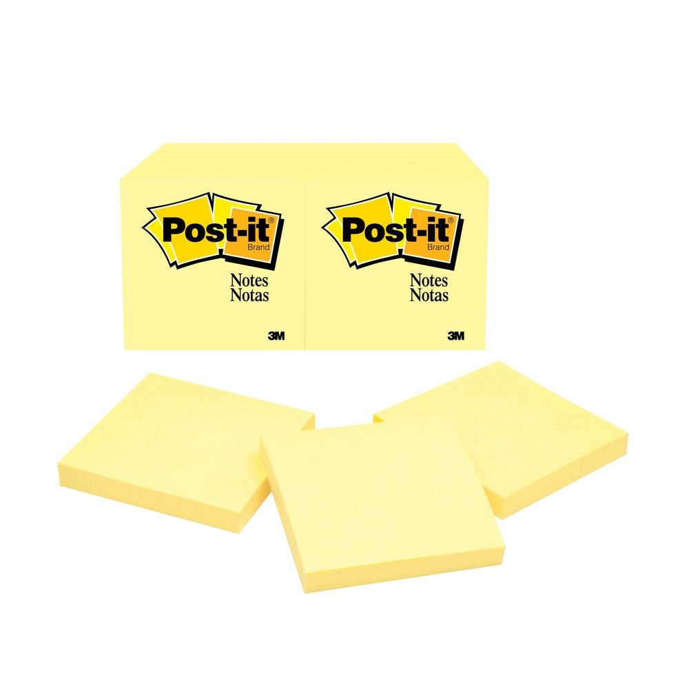 Post-it&reg; Notes Original Notepads - 3" Flag/Note Width x 3" Flag/Note Length - Square - 100 Sheets per Pad - Unruled - Canary Yellow - Paper - Self-adhesive, Repositionable - 12/Pack - 2 / Bundle. Picture 7
