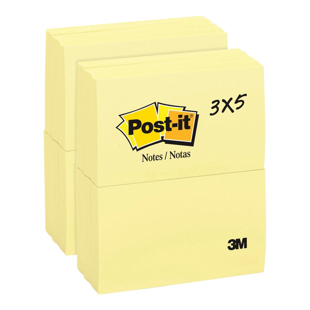 Post-it&reg; Notes Original Notepads - 3" Flag/Note Width x 5" Flag/Note Length - Rectangle - 100 Sheets per Pad - Unruled - Canary Yellow - Paper - Self-adhesive, Repositionable - 12/Pack - 2 / Bundl. Picture 6