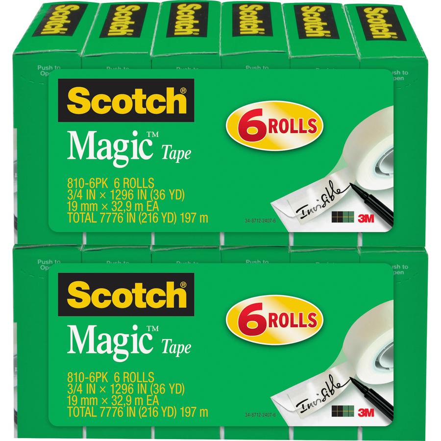 Scotch 3/4"W Magic Tape - 36 yd Length x 0.75" Width - 1" Core - Matte - Clear - Split Resistant, Tear Resistant - For Mending, Splicing - 6/Pack - 2 / Bundle. Picture 7
