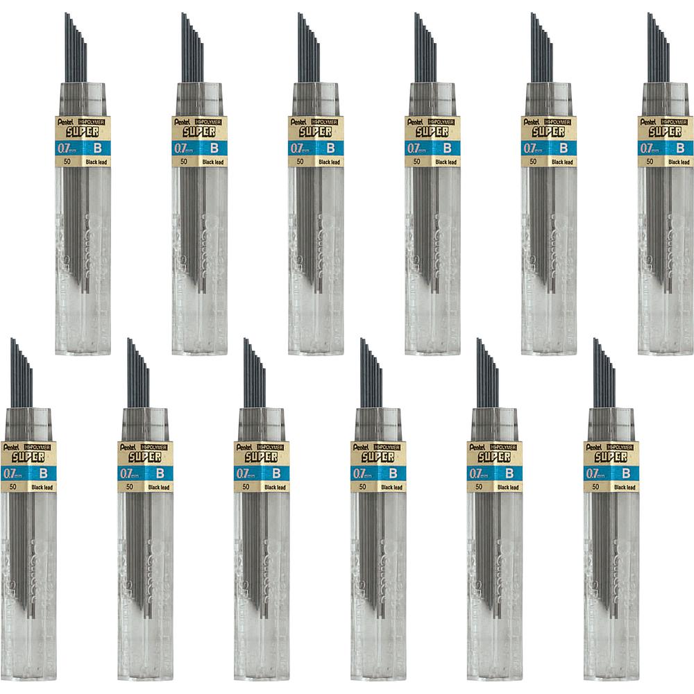 Pentel Super Hi-Polymer Leads - 0.7 mm , Medium Point - B - Black Lead - 12/Tube - 12 / Box. Picture 4