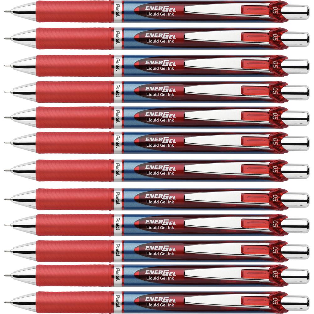 EnerGel EnerGel RTX Liquid Gel Pens - Refillable - Retractable - Red Ink - Gel-based - Blue Barrel - Stainless Steel Tip - 12 / Box. Picture 3
