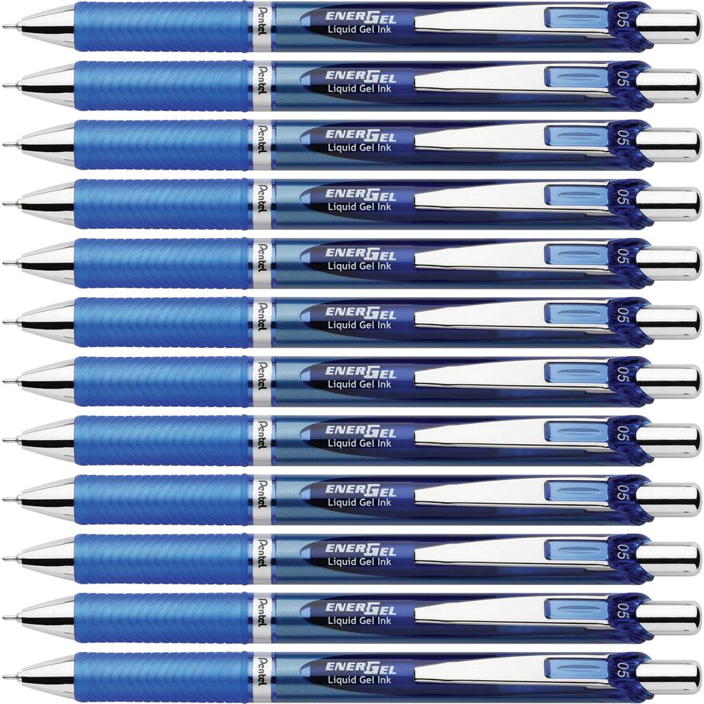 EnerGel EnerGel RTX Liquid Gel Pens - Refillable - Retractable - Blue Ink - Gel-based - Blue Barrel - Stainless Steel Tip - 12 / Box. Picture 2