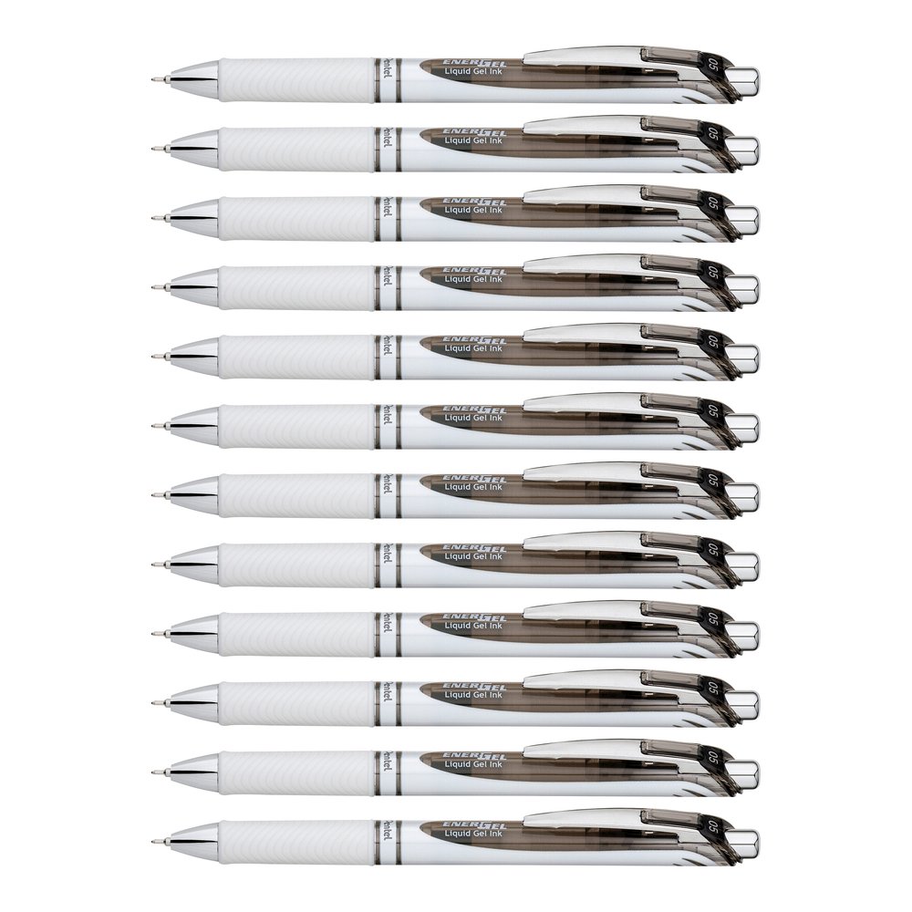 EnerGel EnerGel Pearl Liquid Gel Pens - Refillable - Retractable - Black Ink - Gel-based - Pearl White Barrel - Stainless Steel Tip - 1 Dozen. Picture 3