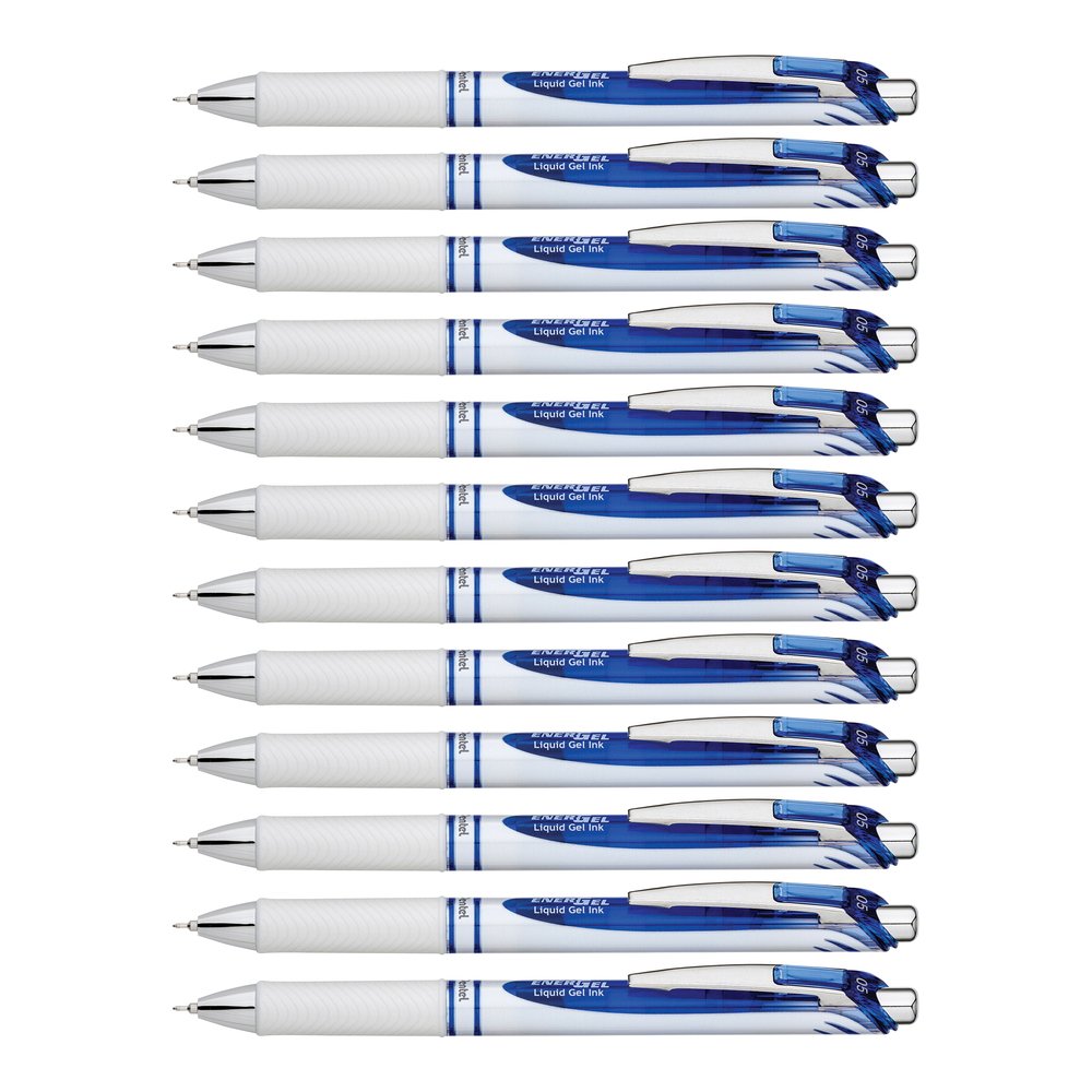 EnerGel EnerGel Pearl Liquid Gel Pens - Refillable - Retractable - Blue Ink - Gel-based - Pearl White Stainless Steel Barrel - 1 Dozen. Picture 3