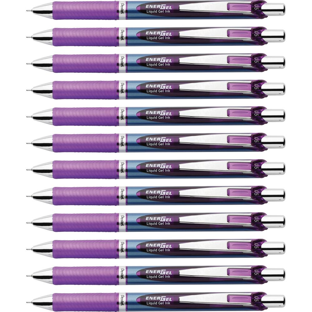 EnerGel EnerGel RTX Liquid Gel Pens - Refillable - Retractable - Violet Ink - Gel-based - Blue Stainless Steel Barrel - Metal Tip - 1 Dozen. Picture 3