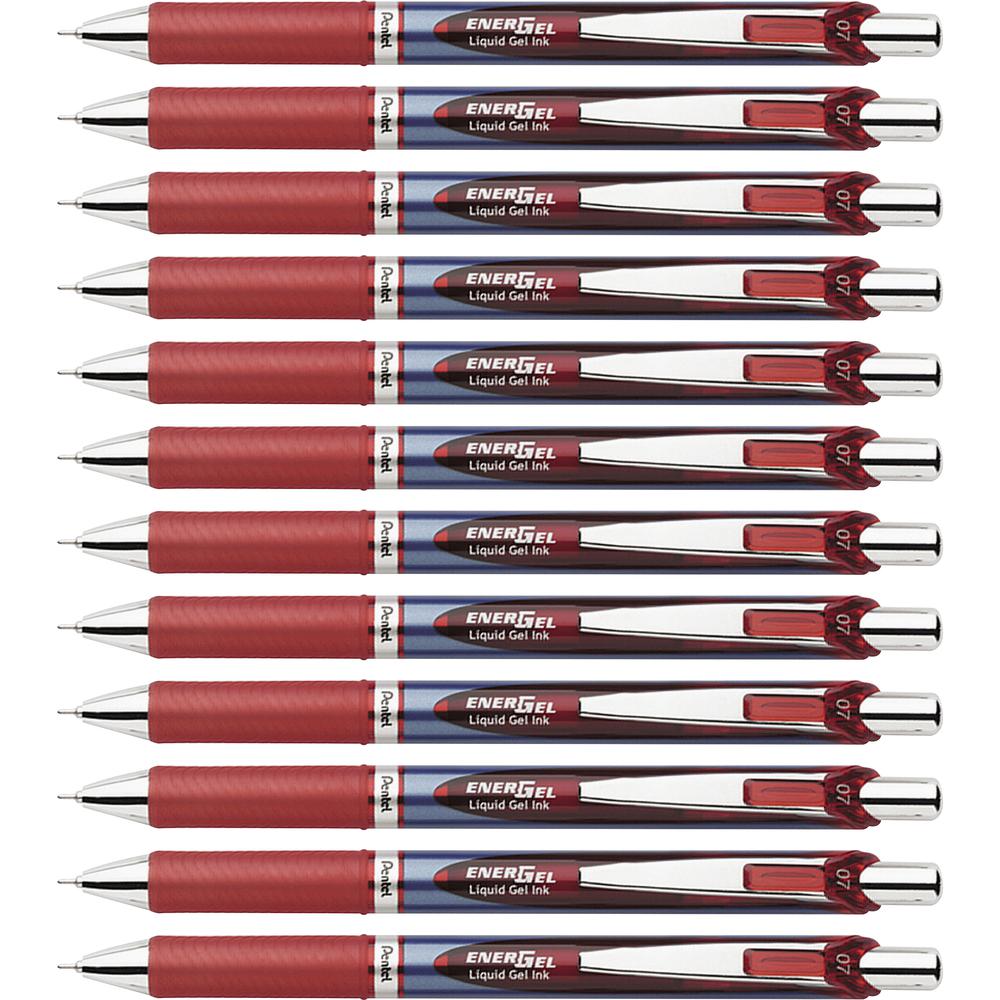 EnerGel EnerGel RTX Liquid Gel Pens - Refillable - Retractable - Red Ink - Gel-based - Blue Barrel - Stainless Steel Tip - 12 / Box. Picture 3