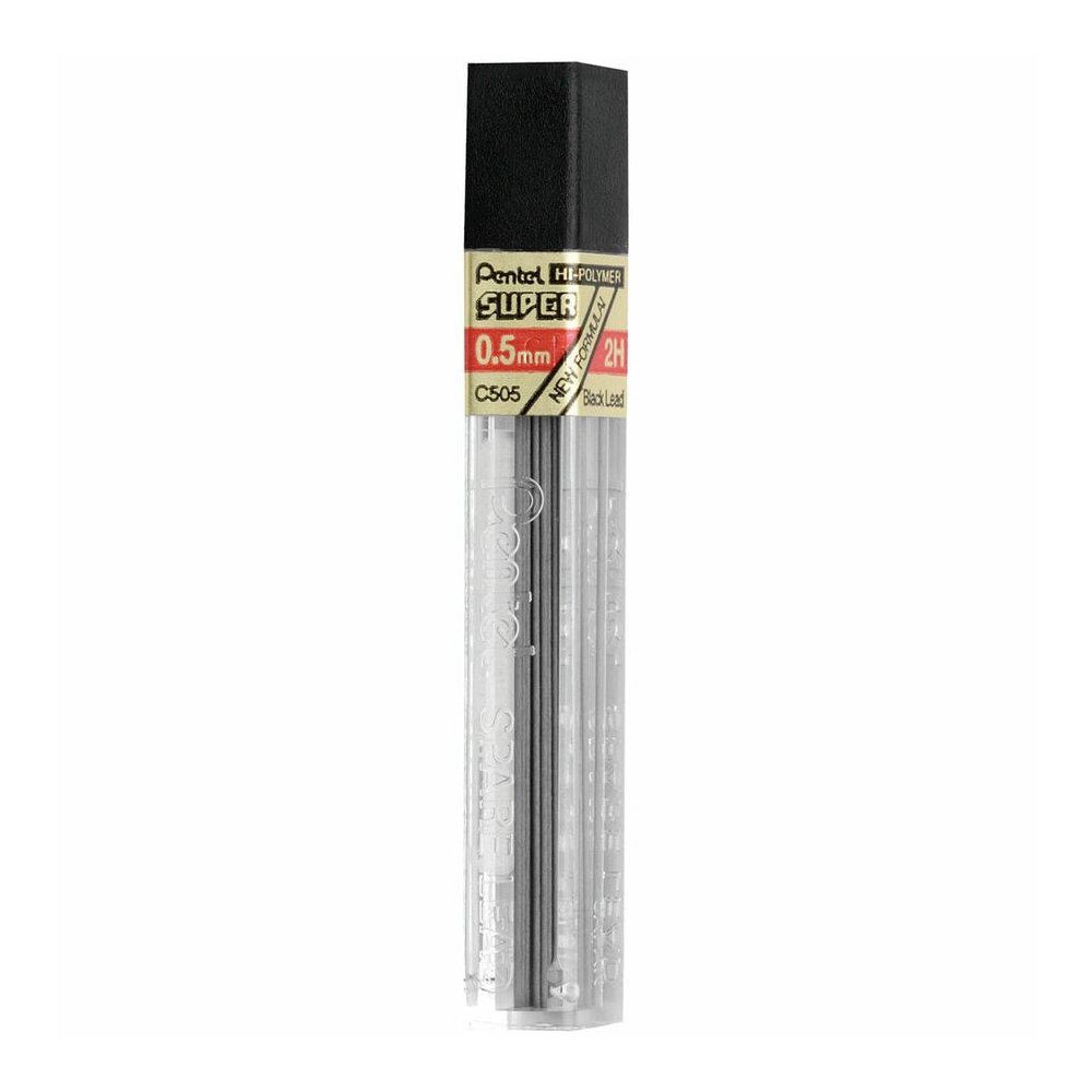 Pentel Super Hi-Polymer Leads - 0.5 mm , Fine Point - 2H - Black Lead - 12/Tube - 12 / Box. Picture 3