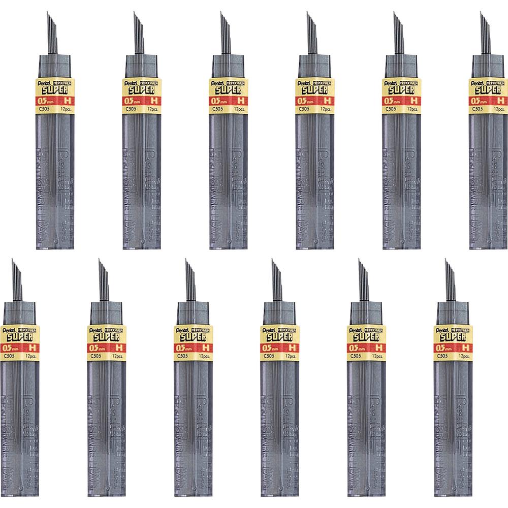 Pentel Super Hi-Polymer Leads - 0.5 mm , Fine Point - H - Black Lead - 12/Tube - 12 / Box. Picture 2