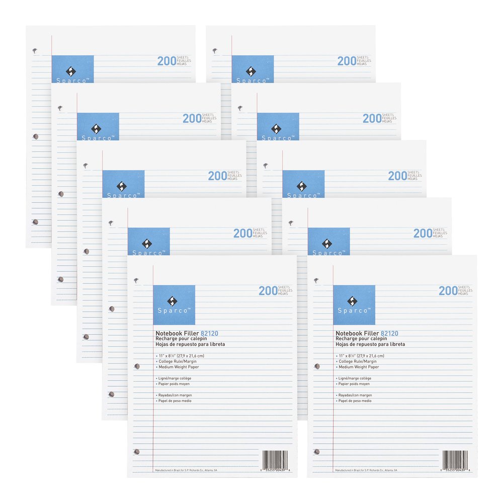 Sparco Notebook Filler Paper - Letter - 200 Sheets - Ruled Red Margin - 16 lb Basis Weight - Letter - 8 1/2" x 11" Sheet Size - White Paper - Subject - 200/Pack - 10 / Bundle. Picture 3