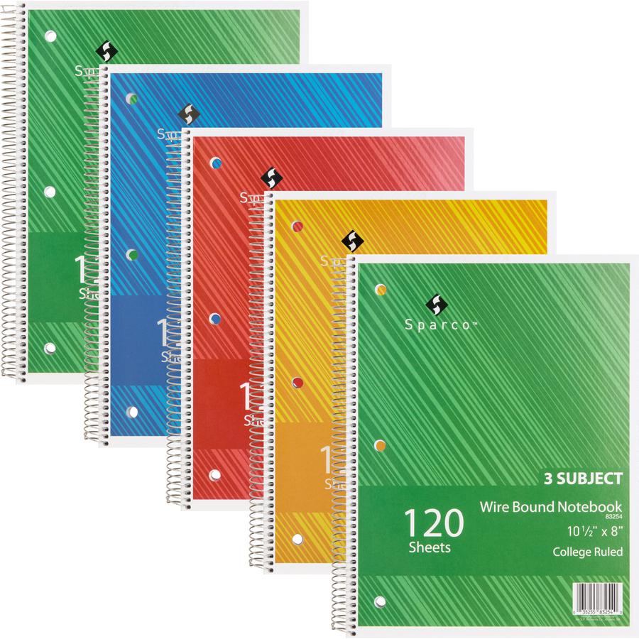 Sparco Wire Bound College Ruled Notebook - 120 Sheets - Wire Bound - College Ruled Front Ruling - Unruled Margin - 16 lb Basis Weight - 8" x 10 1/2" Sheet Size - Assorted Paper - Assorted Chipboard Co. Picture 6