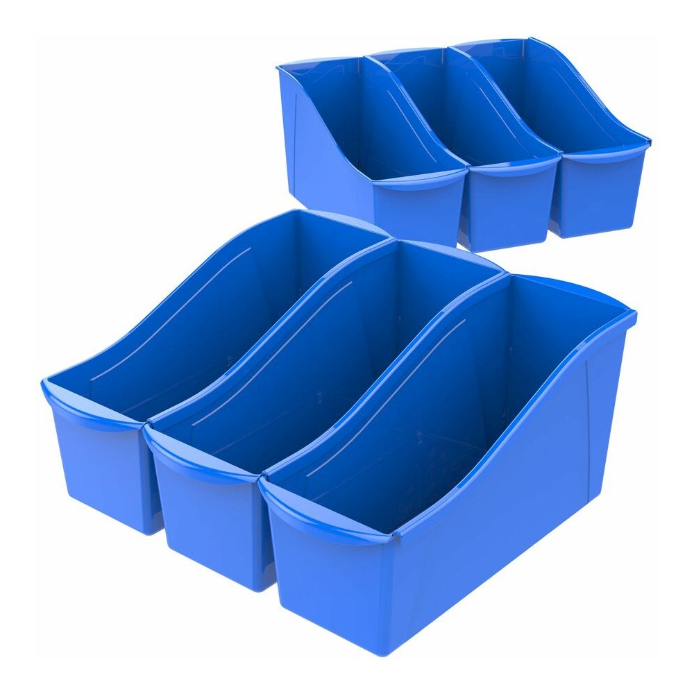 Storex Storex Multiuse Bins Blue 6/pkg - 7" Height x 5.30" Width x 14.30" Length - Sturdy, Handle, Drop Resistant, Interlockable - Blue - Plastic - 6 / Carton. Picture 7