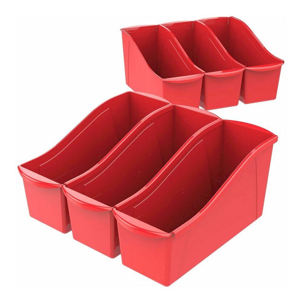 Storex Storex Multiuse Bins Red 6/pkg - 7" Height x 5.30" Width x 14.30" Length - Sturdy, Handle, Drop Resistant, Interlockable - Red - Plastic - 1 Each. Picture 7