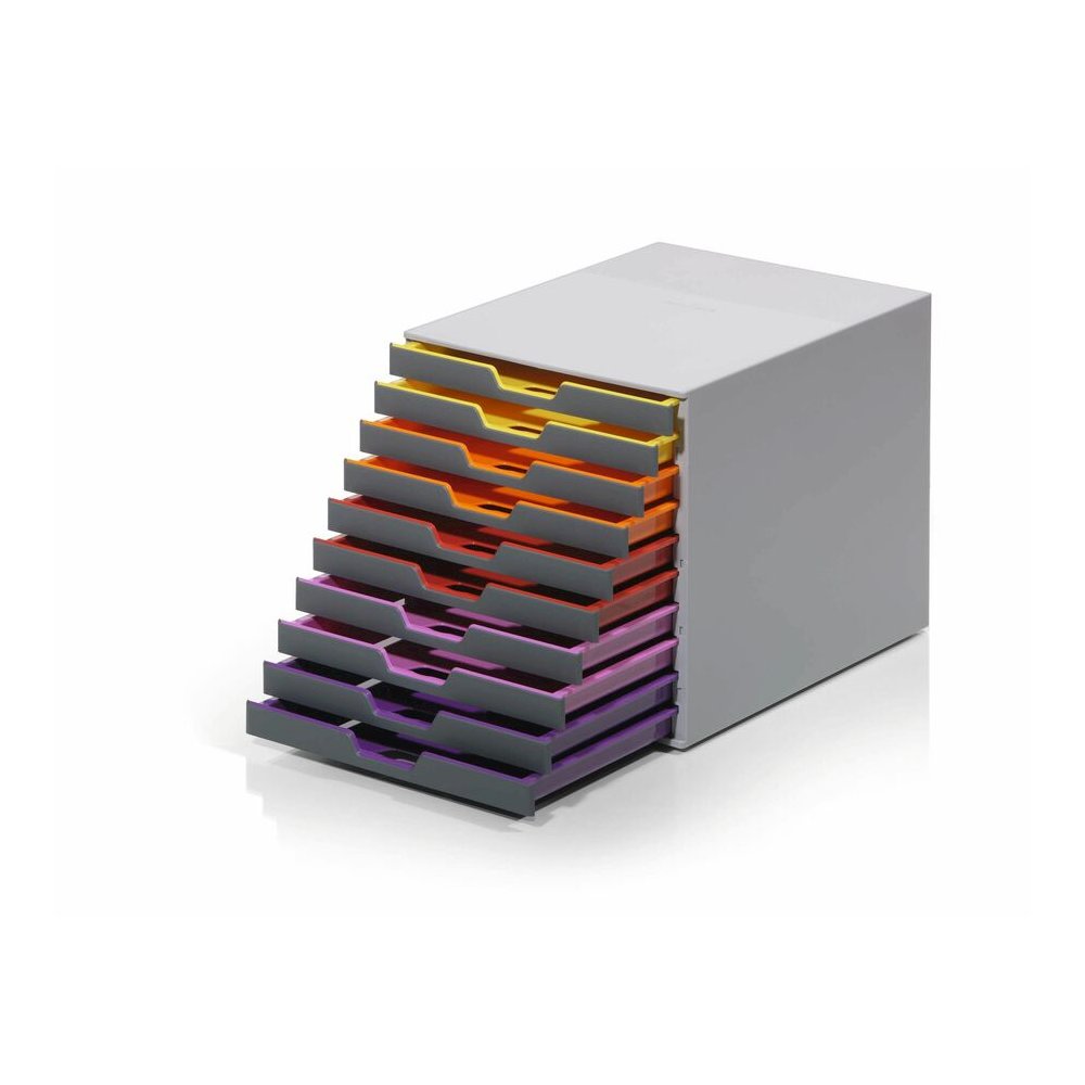 DURABLE&reg; VARICOLOR&reg; Desktop 10 Drawer Organizer - 11" W x 11-3/8" H x 14" D - 10 Drawers - Color Labeled Tabs - Charcoal. Picture 8