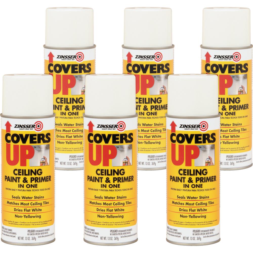 Zinsser COVERS UP Ceiling Paint/Primer in One - 13 fl oz - 6 / Carton - White. Picture 2