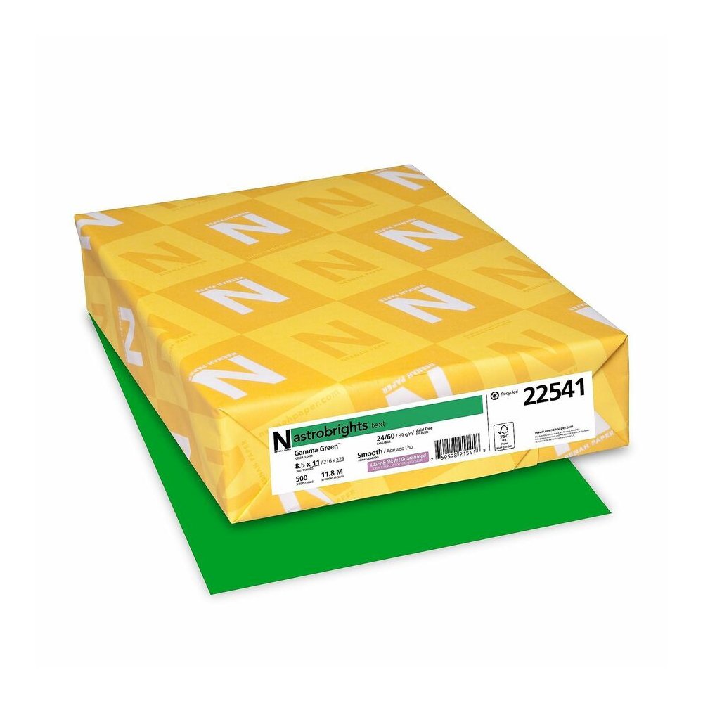 Neenah Color Paper - Green - Letter - 8 1/2" x 11" - 24 lb Basis Weight - Green Seal - Acid-free, Lignin-free, Heavyweight - Gamma Green - 500 Sheets - 500 / Pack. Picture 4