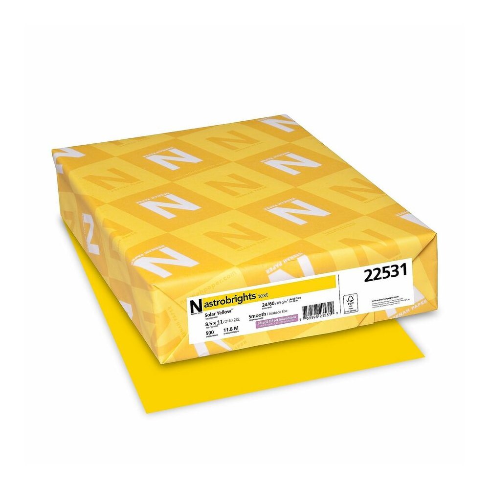 Astrobrights Color Paper - Yellow - Letter - 8 1/2" x 11" - 24 lb Basis Weight - Heavyweight, Acid-free, Lignin-free - Solar Yellow - 500 / Ream. Picture 4