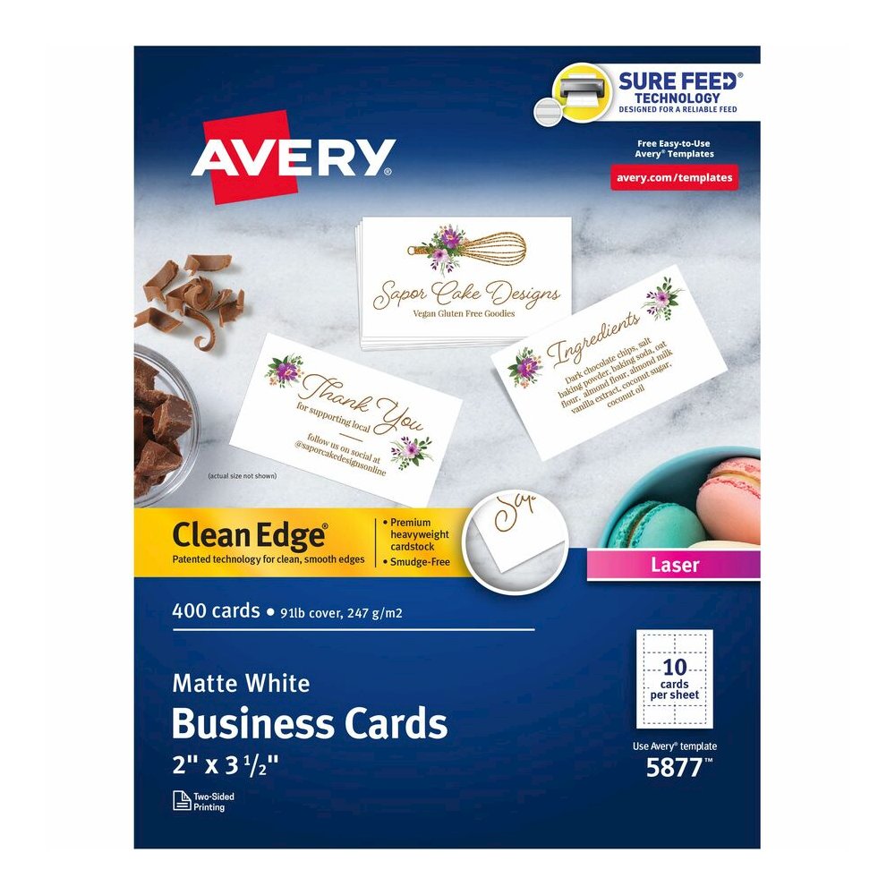 Avery&reg; Clean Edge Business Cards - 145 Brightness - A4 - 8 1/2" x 11" - 91 lb Basis Weight - 247 g/m² Grammage - Matte - Heavyweight, Perforated, Rounded Corner, Smooth Edge, Uncoated, Double. Picture 2