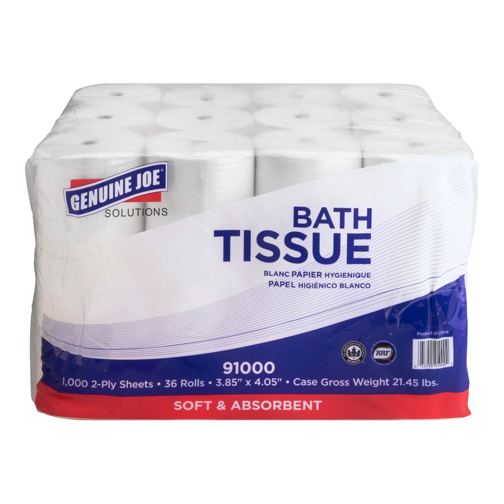 Genuine Joe Solutions Double Capacity Bath Tissue - 2 Ply - 1000 Sheets/Roll - White - Virgin FiberPack - 36/Pack - 56 / Pallet. Picture 14