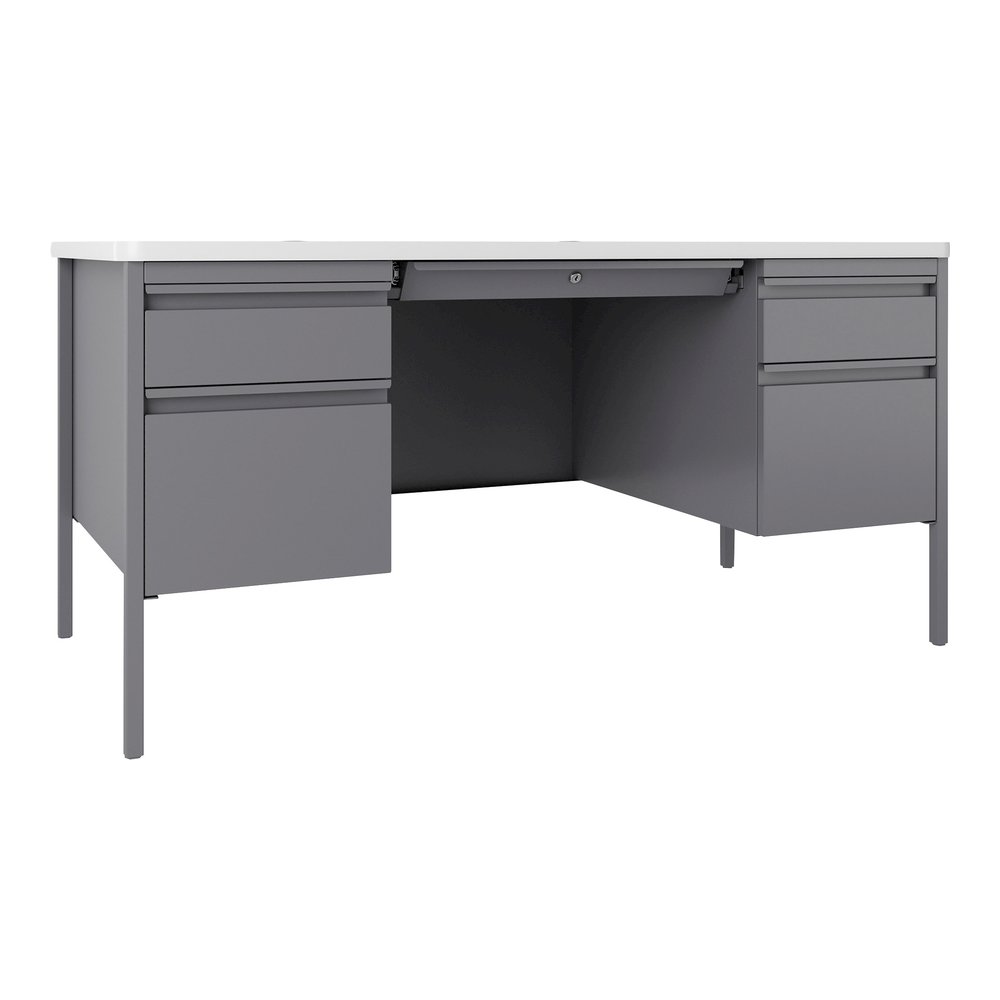Lorell Fortress Series Double-Pedestal Teachers Desk - 29.5" Height x 60" Width x 30" Depth - Double Pedestal - T-mold Edge - Material: Steel - Finish: Gray - 1 Each. Picture 8