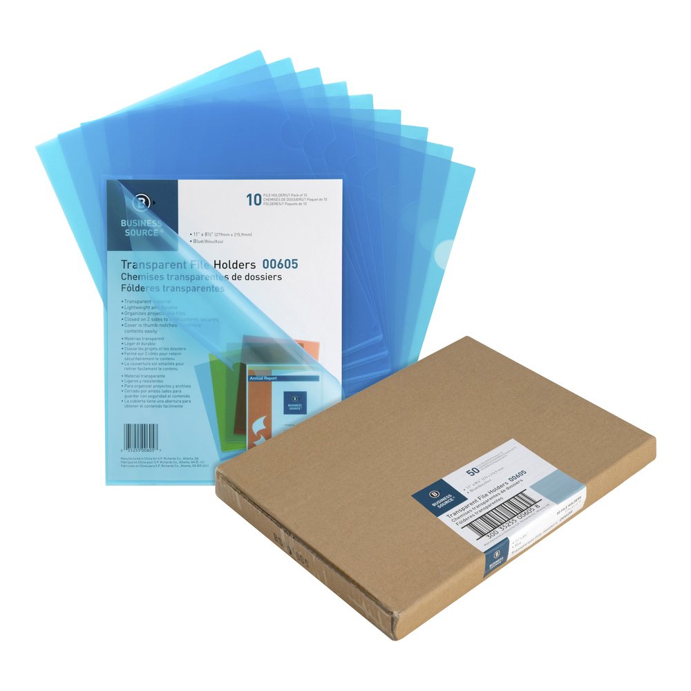 Business Source Letter File Sleeve - 8 1/2" x 11" - 20 Sheets Capacity - Blue - Water Resistant, Transfer Safe, Lightweight, Transparent - 10/Pack - 5 / Box. Picture 8